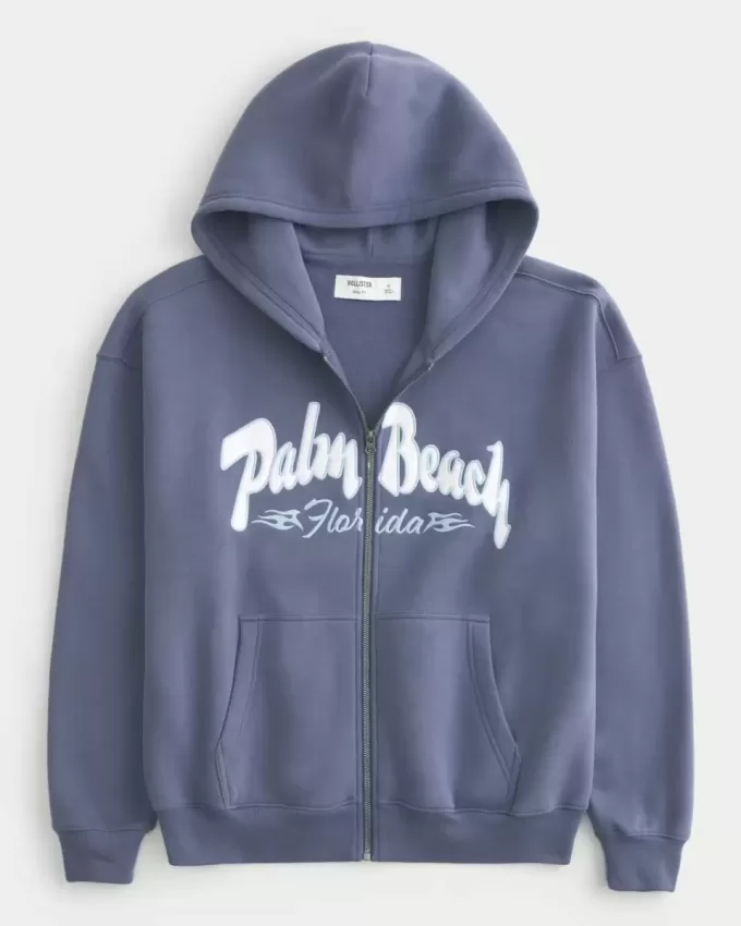 Kastenförmiges Sweatshirt mit Palm Beach-Grafik und Reißverschluss Kastenförmiges Sweatshirt mit Palm Beach-Grafik und Reißverschluss
