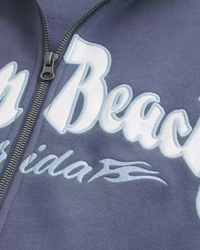 Kastenförmiges Sweatshirt mit Palm Beach-Grafik und Reißverschluss Kastenförmiges Sweatshirt mit Palm Beach-Grafik und Reißverschluss
