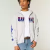 Kastenförmiges Sweatshirt mit Reißverschluss und Hawaii-Grafik Kastenförmiges Sweatshirt mit Reißverschluss und Hawaii-Grafik