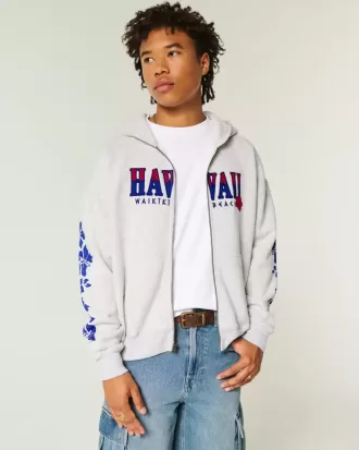 Kastenförmiges Sweatshirt mit Reißverschluss und Hawaii-Grafik