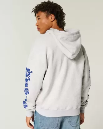 Kastenförmiges Sweatshirt mit Reißverschluss und Hawaii-Grafik