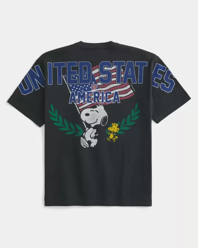 Kastenförmiges T-Shirt mit Snoopy USA-Grafik Kastenförmiges T-Shirt mit Snoopy USA-Grafik