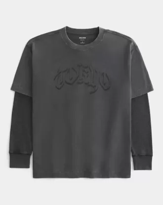 Kastenförmiges Thermo-Shirt mit Tokyo-Grafik
