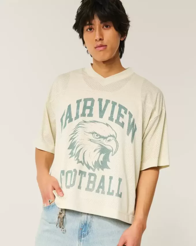 Kastenförmiges, verkürztes Fairview-Football-Trikot mit Grafik Kastenförmiges, verkürztes Fairview-Football-Trikot mit Grafik