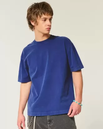 Kastiges, schweres, gewaschenes T-Shirt mit Rundhalsausschnitt