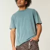 Kastiges, schweres, gewaschenes T-Shirt mit Rundhalsausschnitt