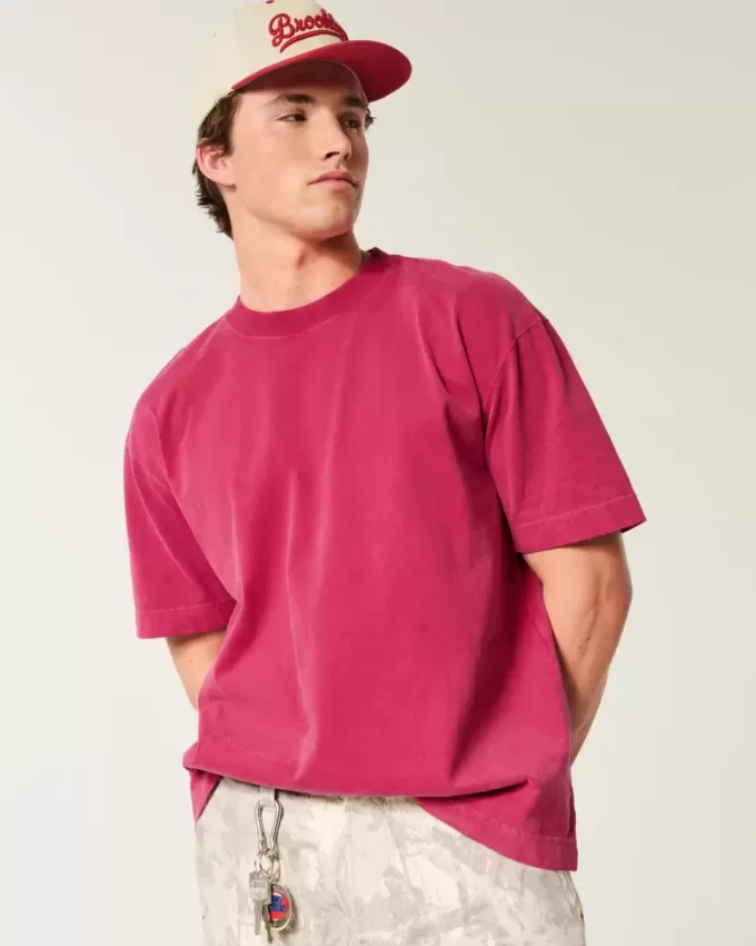 Kastiges, schweres, gewaschenes T-Shirt mit Rundhalsausschnitt