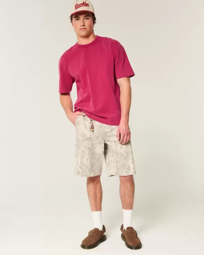 Kastiges, schweres, gewaschenes T-Shirt mit Rundhalsausschnitt