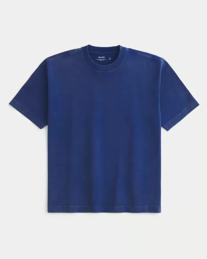 Kastiges, schweres, gewaschenes T-Shirt mit Rundhalsausschnitt