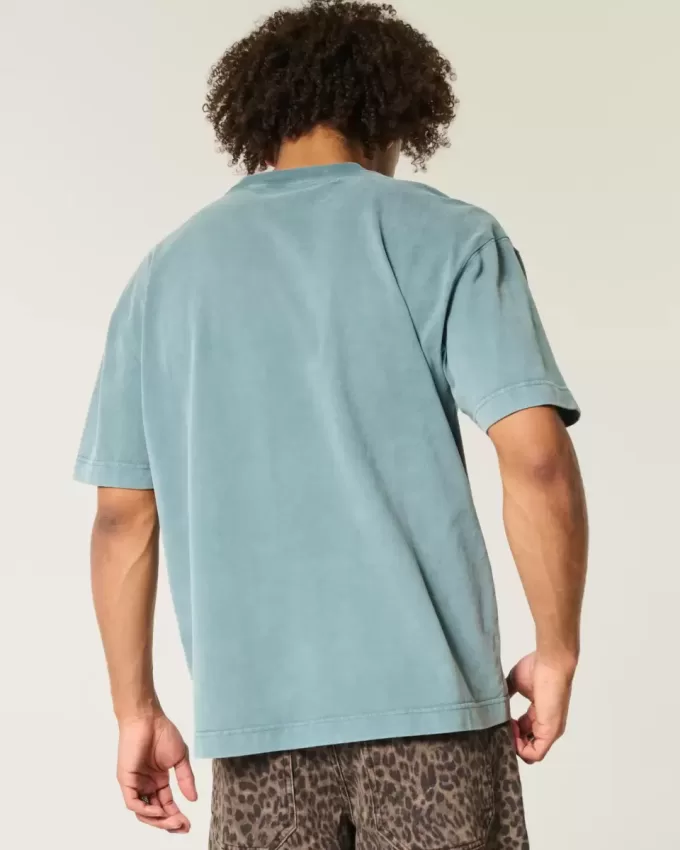 Kastiges, schweres, gewaschenes T-Shirt mit Rundhalsausschnitt