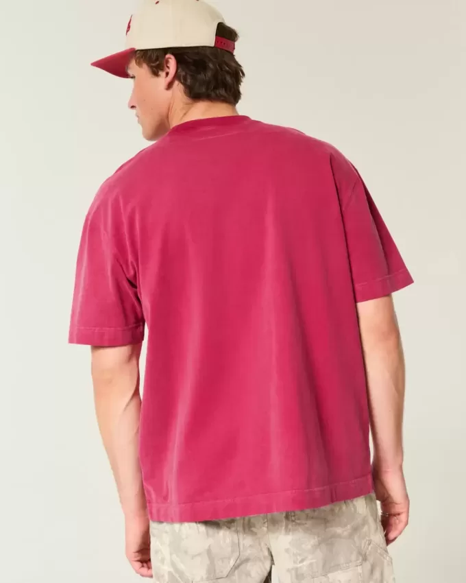 Kastiges, schweres, gewaschenes T-Shirt mit Rundhalsausschnitt