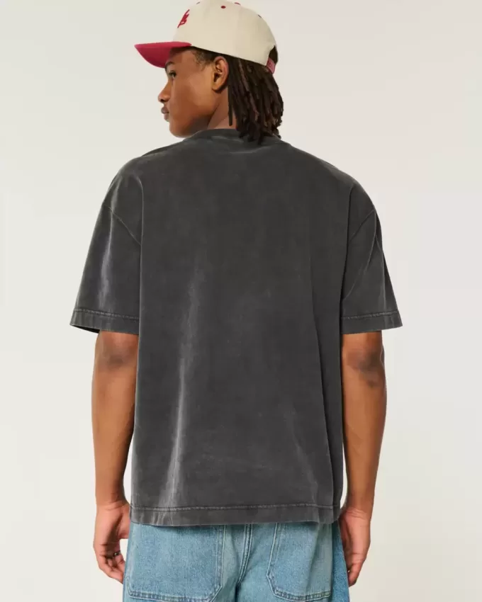 Kastiges, schweres, gewaschenes T-Shirt mit Rundhalsausschnitt
