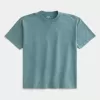 Kastiges, schweres, gewaschenes T-Shirt mit Rundhalsausschnitt