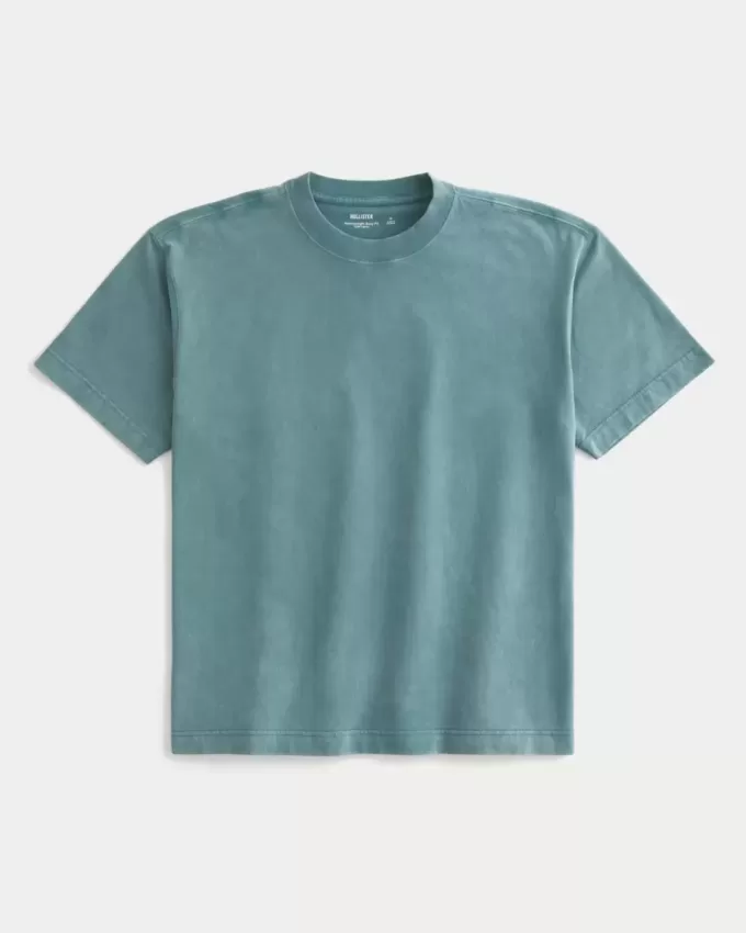 Kastiges, schweres, gewaschenes T-Shirt mit Rundhalsausschnitt