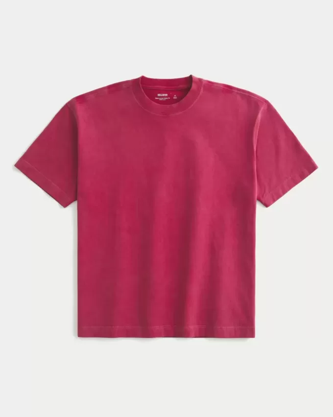 Kastiges, schweres, gewaschenes T-Shirt mit Rundhalsausschnitt