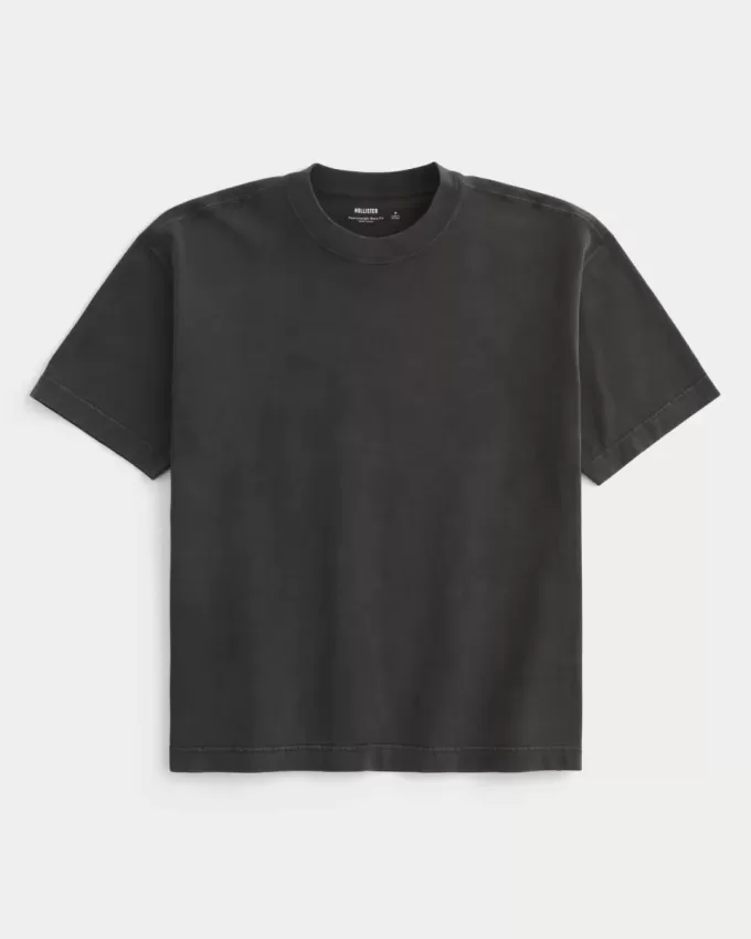 Kastiges, schweres, gewaschenes T-Shirt mit Rundhalsausschnitt
