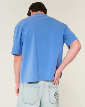 Kastiges, schweres, kurz geschnittenes T-Shirt mit verwaschenem Rundhalsausschnitt