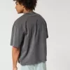 Kastiges, schweres, kurz geschnittenes T-Shirt mit verwaschenem Rundhalsausschnitt