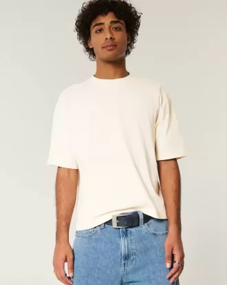 Kastiges, schweres, kurzes T-Shirt mit Rundhalsausschnitt