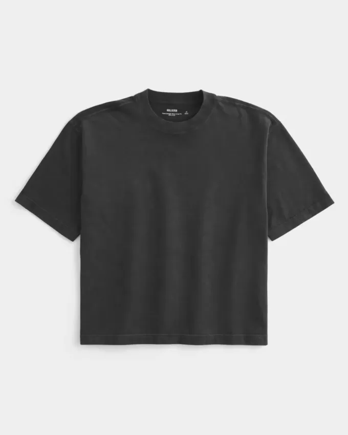 Kastiges, schweres, kurzes T-Shirt mit Rundhalsausschnitt