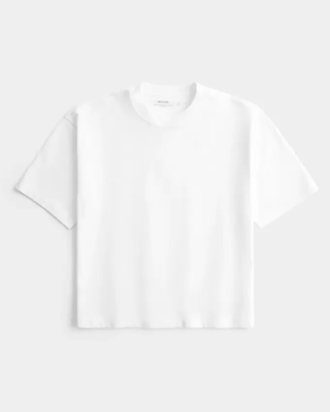Kastiges, schweres, kurzes T-Shirt mit Rundhalsausschnitt