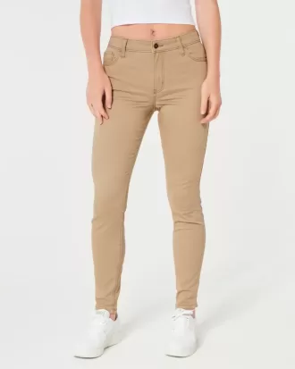 Khakifarbene Super Skinny-Hose mit hohem Bund