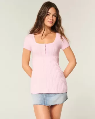 Kurzarm-Henley-Babydoll-Oberteil
