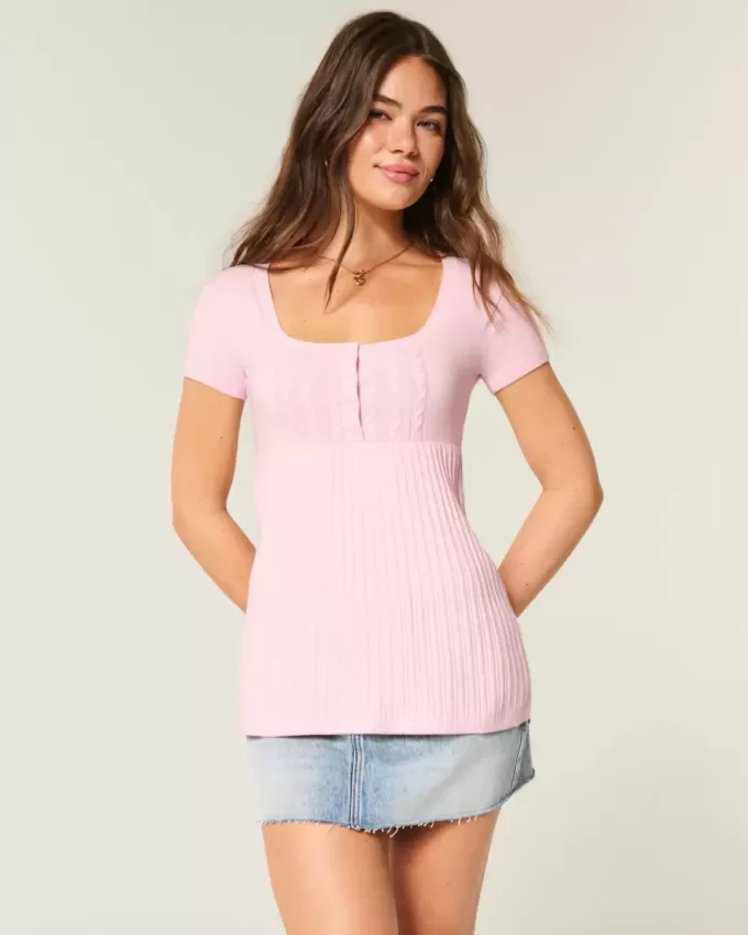 Kurzarm-Henley-Babydoll-Oberteil Kurzarm-Henley-Babydoll-Oberteil