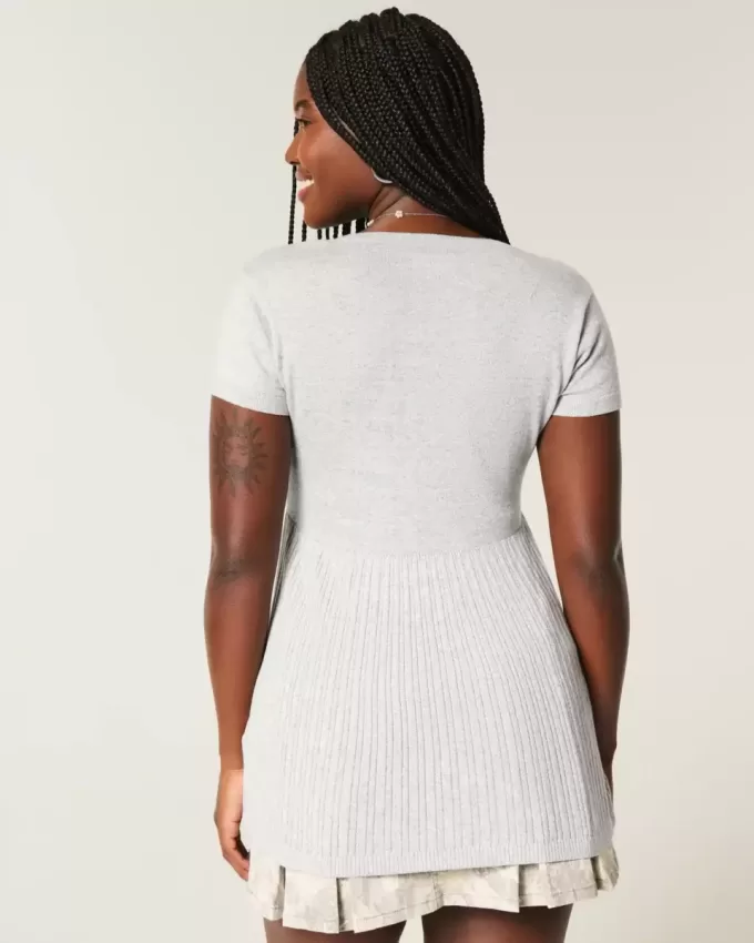Kurzarm-Henley-Babydoll-Oberteil