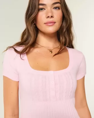 Kurzarm-Henley-Babydoll-Oberteil