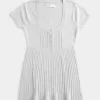 Kurzarm-Henley-Babydoll-Oberteil
