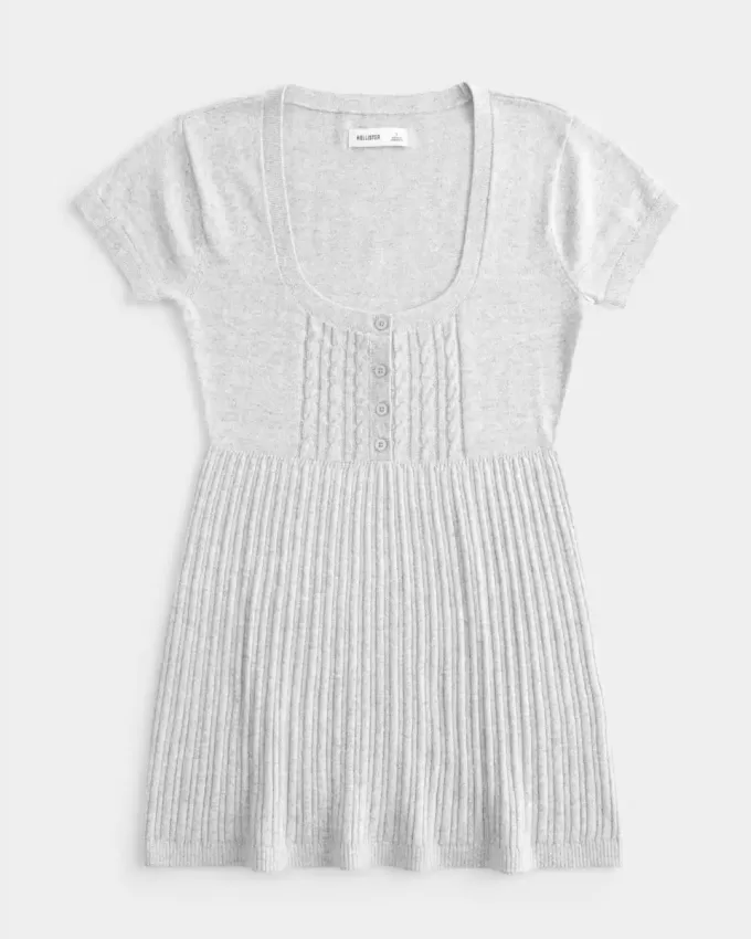 Kurzarm-Henley-Babydoll-Oberteil