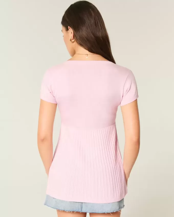 Kurzarm-Henley-Babydoll-Oberteil Kurzarm-Henley-Babydoll-Oberteil