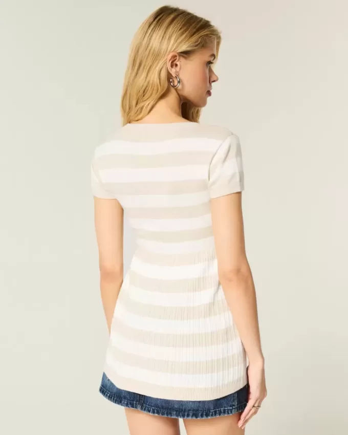 Kurzarm-Henley-Babydoll-Oberteil Kurzarm-Henley-Babydoll-Oberteil