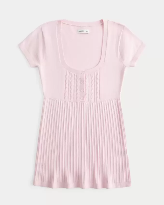 Kurzarm-Henley-Babydoll-Oberteil Kurzarm-Henley-Babydoll-Oberteil