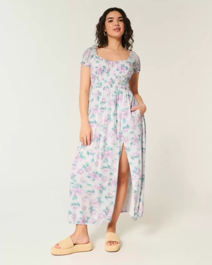 Kurzärmliges Maxikleid mit offenem Rücken Kurzärmliges Maxikleid mit offenem Rücken