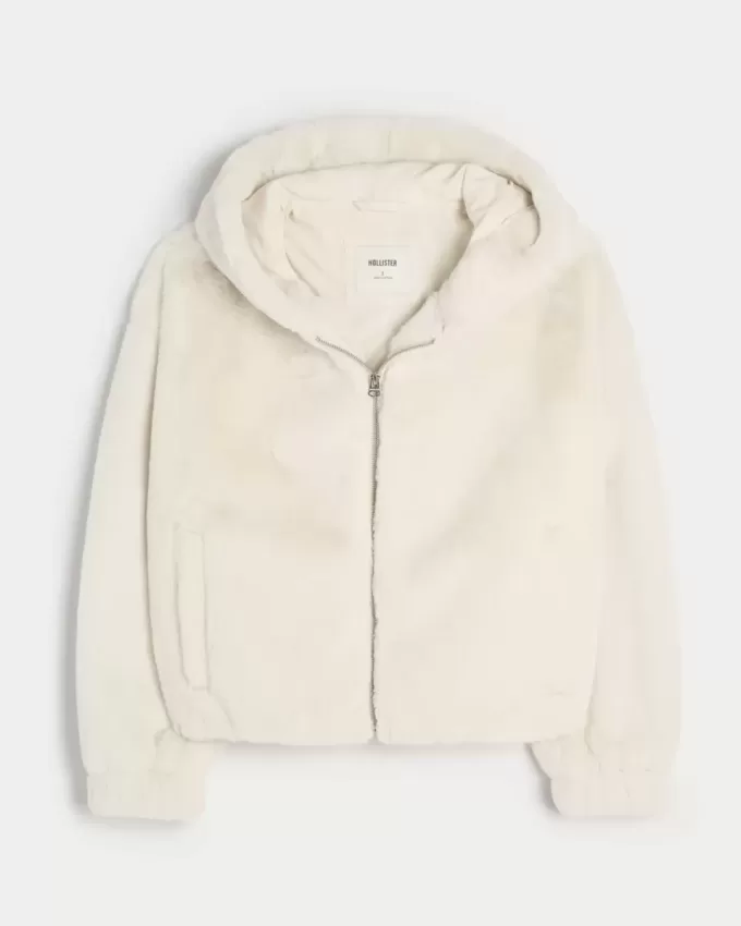 Kuscheliger Kapuzenpullover aus Kunstpelz mit Reißverschluss Kuscheliger Kapuzenpullover aus Kunstpelz mit Reißverschluss