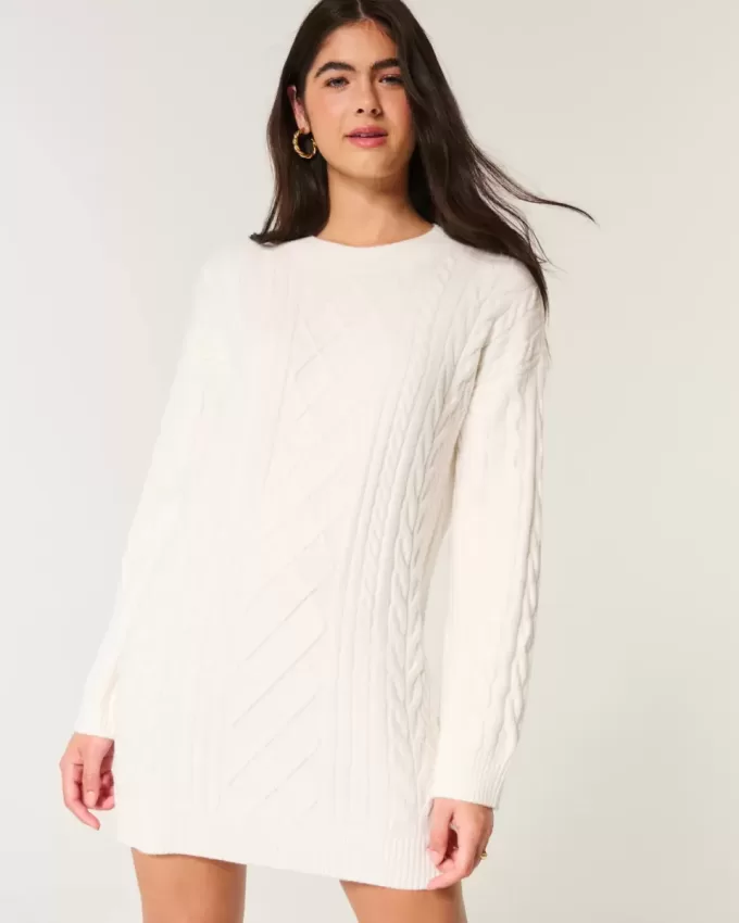 Kuscheliges Pulloverkleid mit Zopfmuster