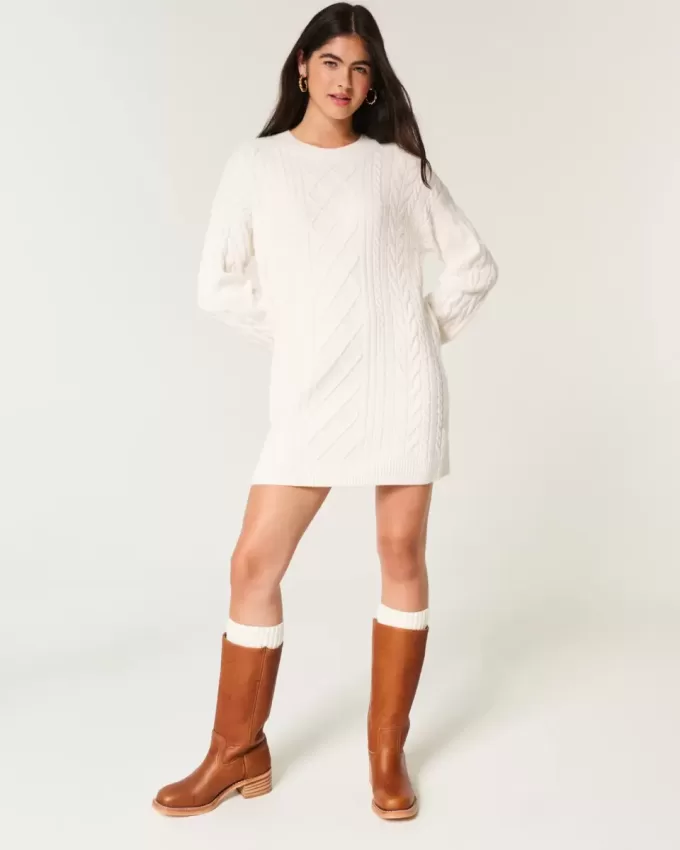 Kuscheliges Pulloverkleid mit Zopfmuster