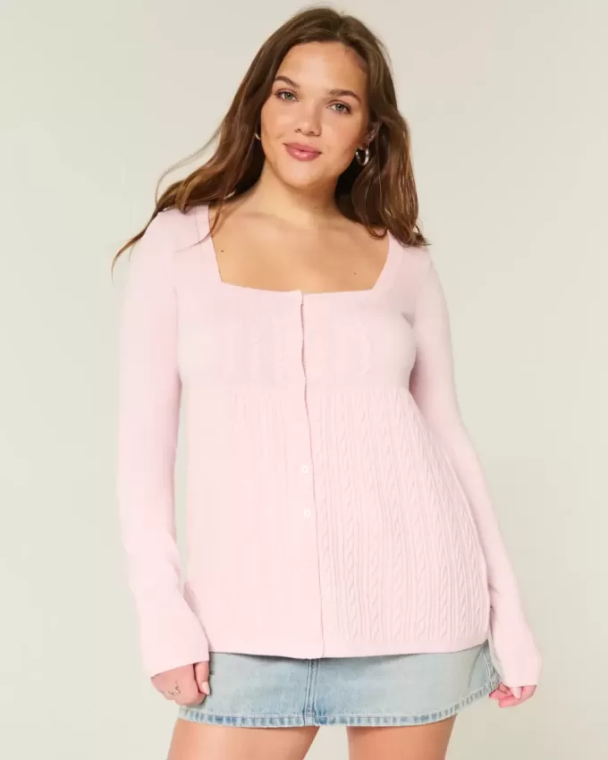 Langärmliger Babydoll-Pullover mit eckigem Ausschnitt