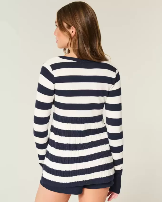 Langärmliger Babydoll-Pullover mit eckigem Ausschnitt