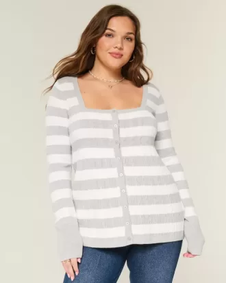 Langärmliger Babydoll-Pullover mit eckigem Ausschnitt
