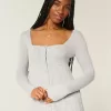 Langärmliger Babydoll-Pullover mit eckigem Ausschnitt
