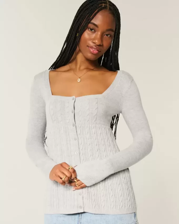 Langärmliger Babydoll-Pullover mit eckigem Ausschnitt