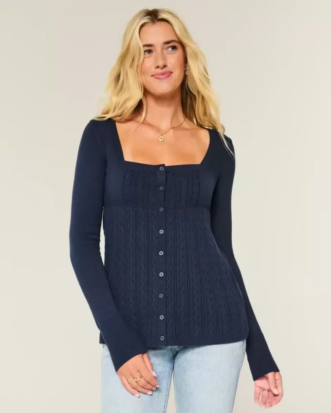 Langärmliger Babydoll-Pullover mit eckigem Ausschnitt