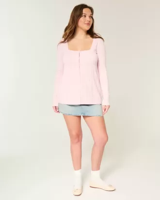 Langärmliger Babydoll-Pullover mit eckigem Ausschnitt
