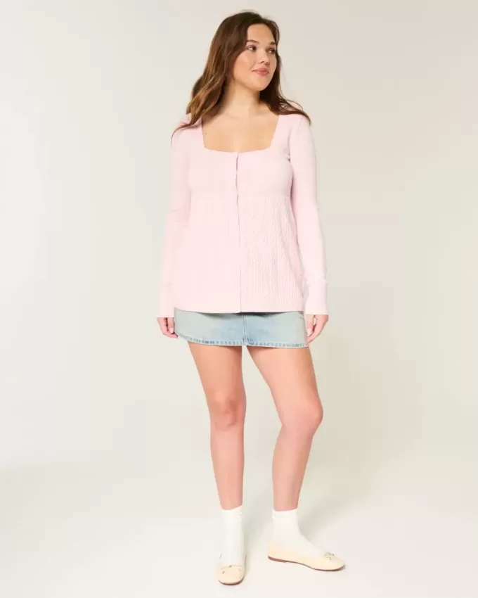 Langärmliger Babydoll-Pullover mit eckigem Ausschnitt
