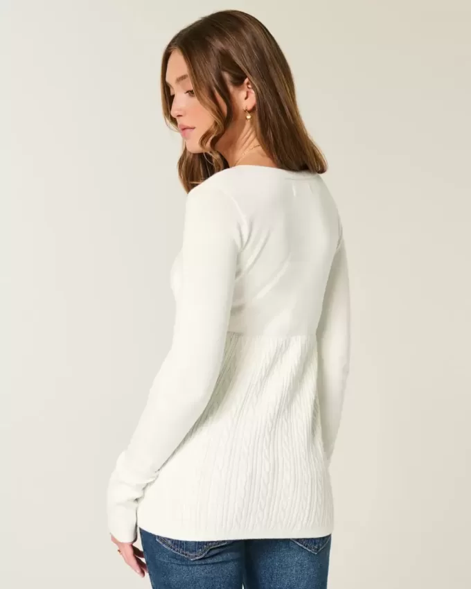 Langärmliger Babydoll-Pullover mit eckigem Ausschnitt