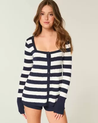 Langärmliger Babydoll-Pullover mit eckigem Ausschnitt