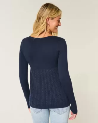 Langärmliger Babydoll-Pullover mit eckigem Ausschnitt